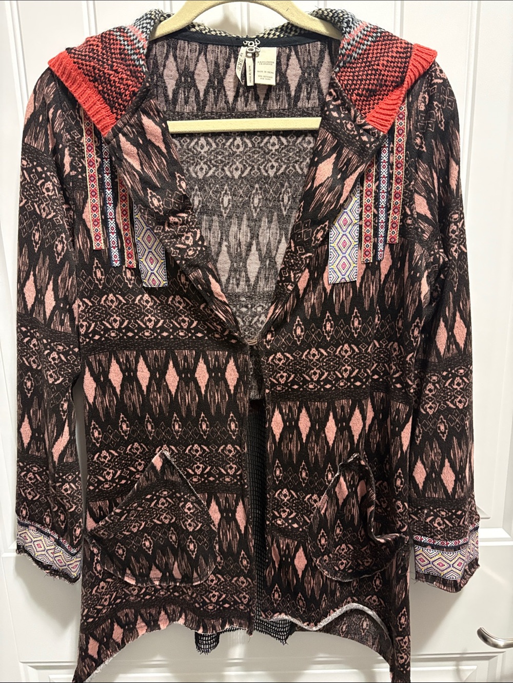 Gimmicks by BKE Hooded Cardigan Jacket Boho Mixed Print